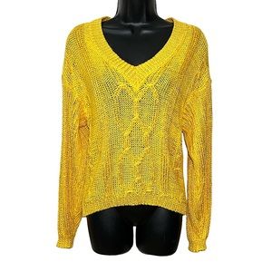 CoLLaGe Vintage Yellow V-Neck Knitted Sweater